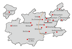 Karte des Kirchenbezirks Zweibrücken